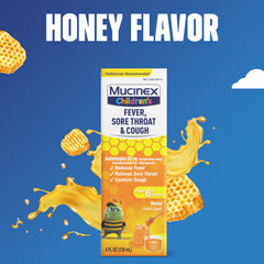 Children's Fever, Sore Throat & Cough Liquid, Honey Flavor