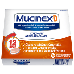 MUCINEX D – Max Strength 36 Tablets front bottom angle