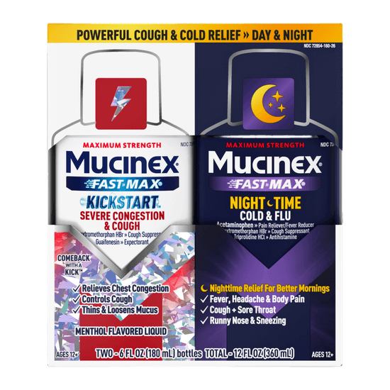 Mucinex Fast-Max Kickstart Severe Congestion & Cough & Mucinex Nighttime Cold & Flu - 2x6 fl oz