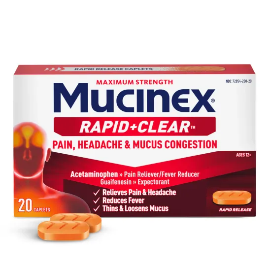 Mucinex® Rapid Clear® Pain, Headache and Mucus Congestion Caplets