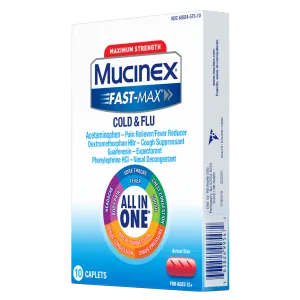 Maximum Strength Mucinex® Fast-Max® Cold & Flu Caplets packshot rightside